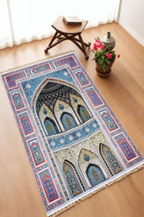 Dekoratif Dijital Baskılı Siyah Kaymaz Taban Seccade Namazlık 70 x 110