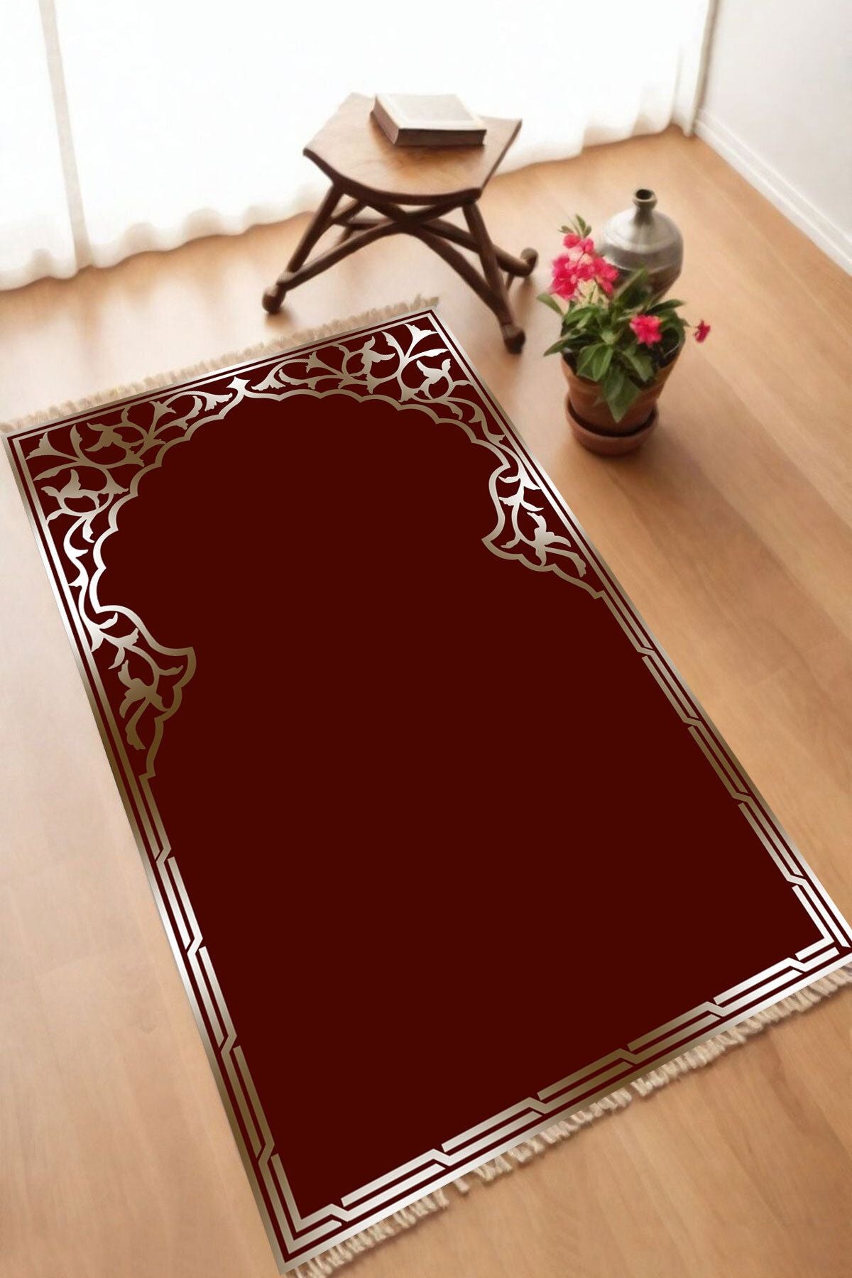 Dekoratif Dijital Baskılı Siyah Kaymaz Taban Seccade Namazlık 70 x 110