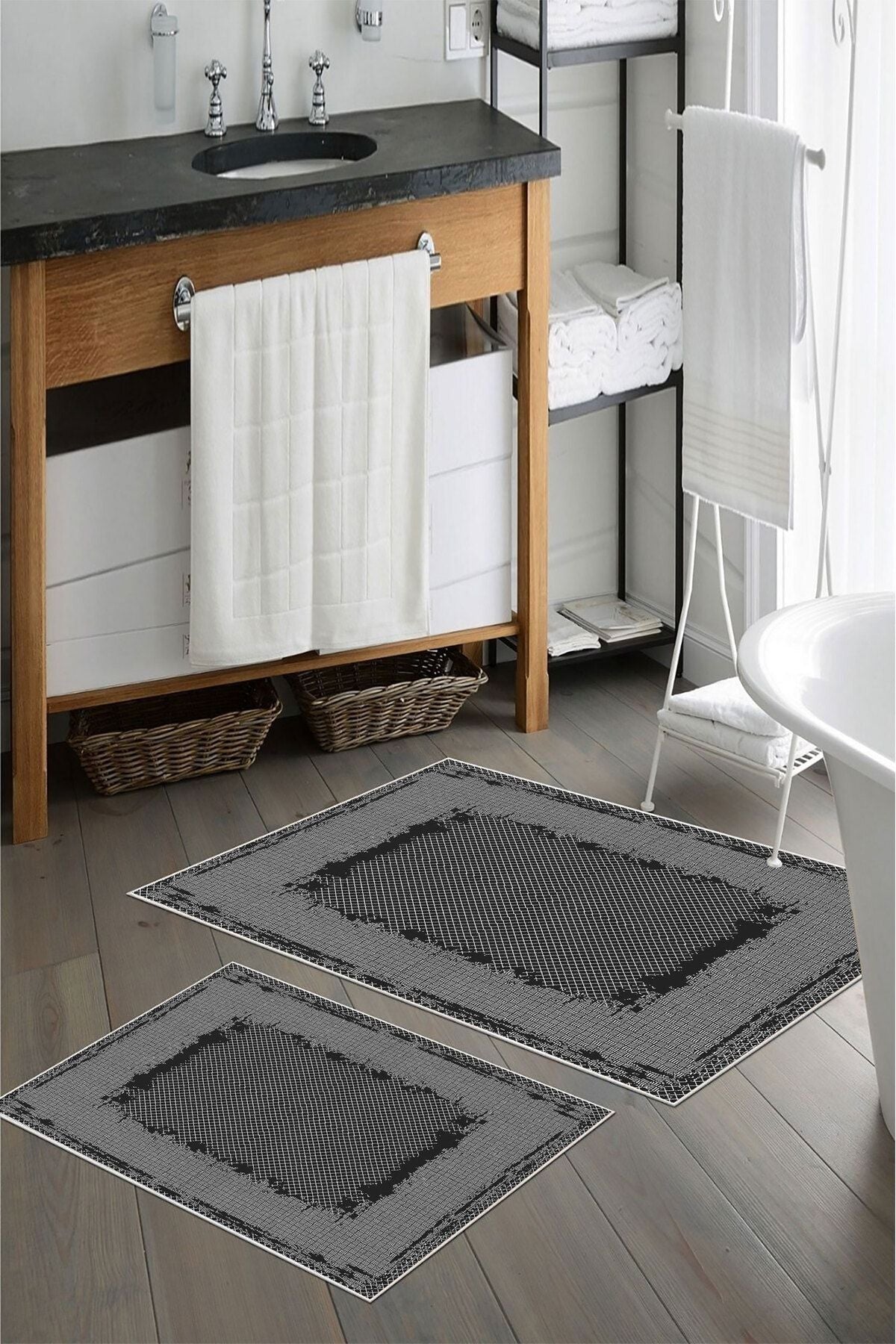 Kaymaz Taban Yıkanabilir Banyo Paspası - Nova Bath Desenli 50*80 Cm