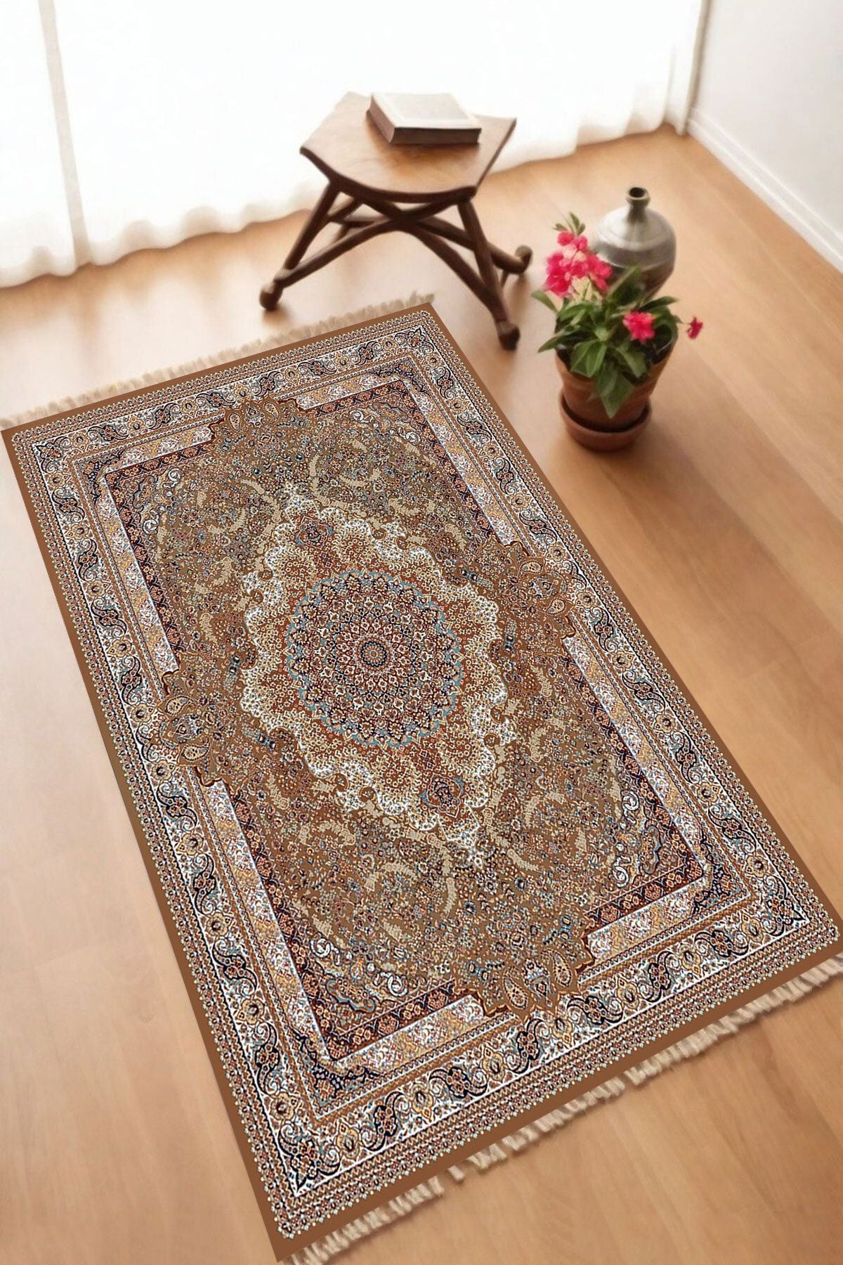 Dekoratif Dijital Baskılı Siyah Kaymaz Taban Seccade Namazlık 70 x 110