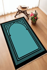 Dekoratif Dijital Baskılı Siyah Kaymaz Taban Seccade Namazlık 70 x 110