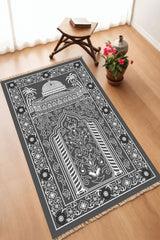 Dekoratif Dijital Baskılı Siyah Kaymaz Taban Seccade Namazlık 70 x 110