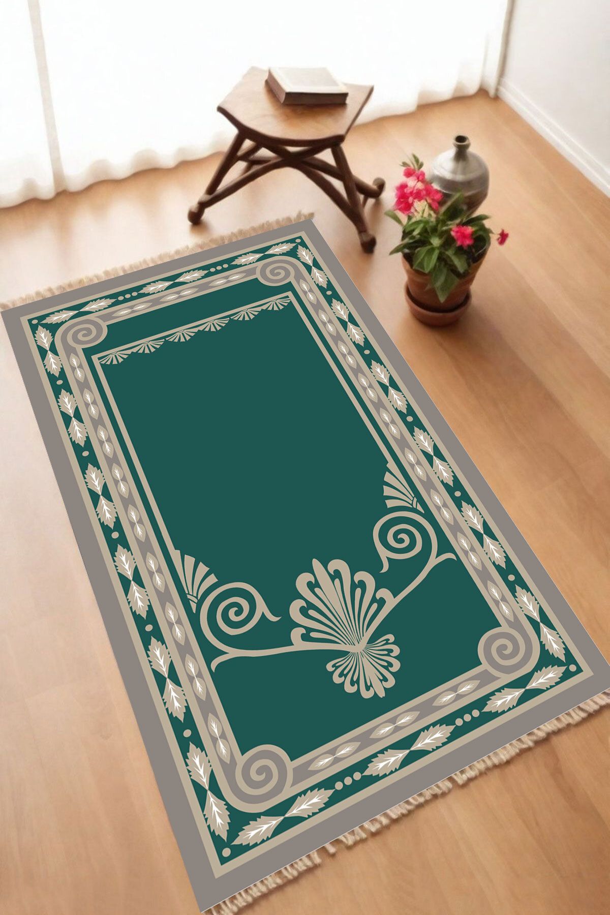 Dekoratif Dijital Baskılı Siyah Kaymaz Taban Seccade Namazlık 70 x 110