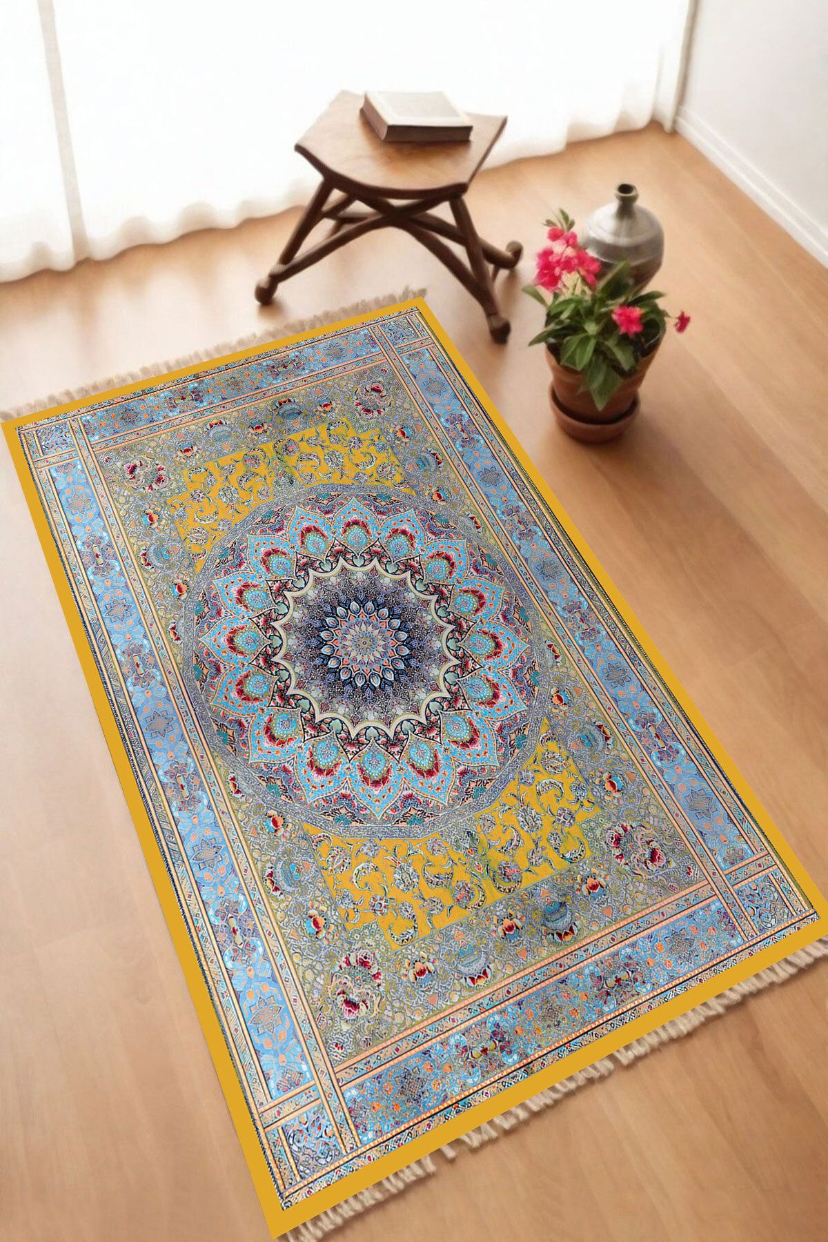 Dekoratif Dijital Baskılı Siyah Kaymaz Taban Seccade Namazlık 70 x 110