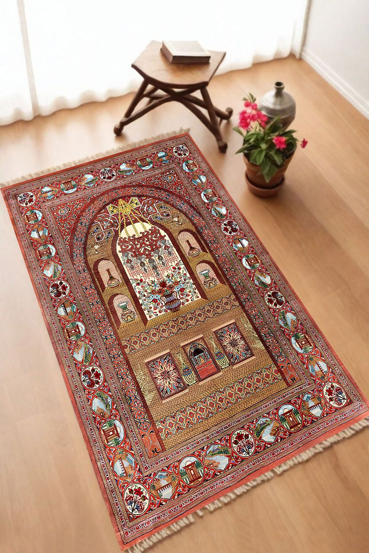 Dekoratif Dijital Baskılı Siyah Kaymaz Taban Seccade Namazlık 70 x 110