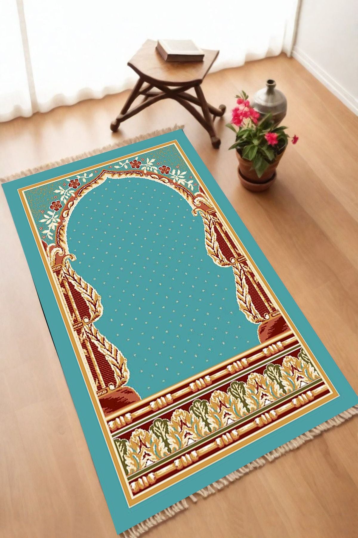 Dekoratif Dijital Baskılı Siyah Kaymaz Taban Seccade Namazlık 70 x 110