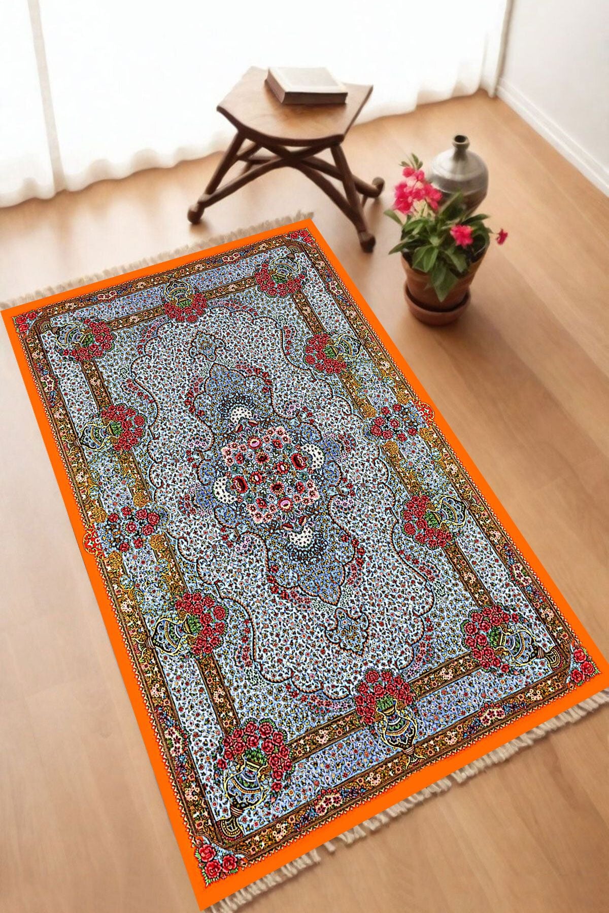 Dekoratif Dijital Baskılı Siyah Kaymaz Taban Seccade Namazlık 70 x 110