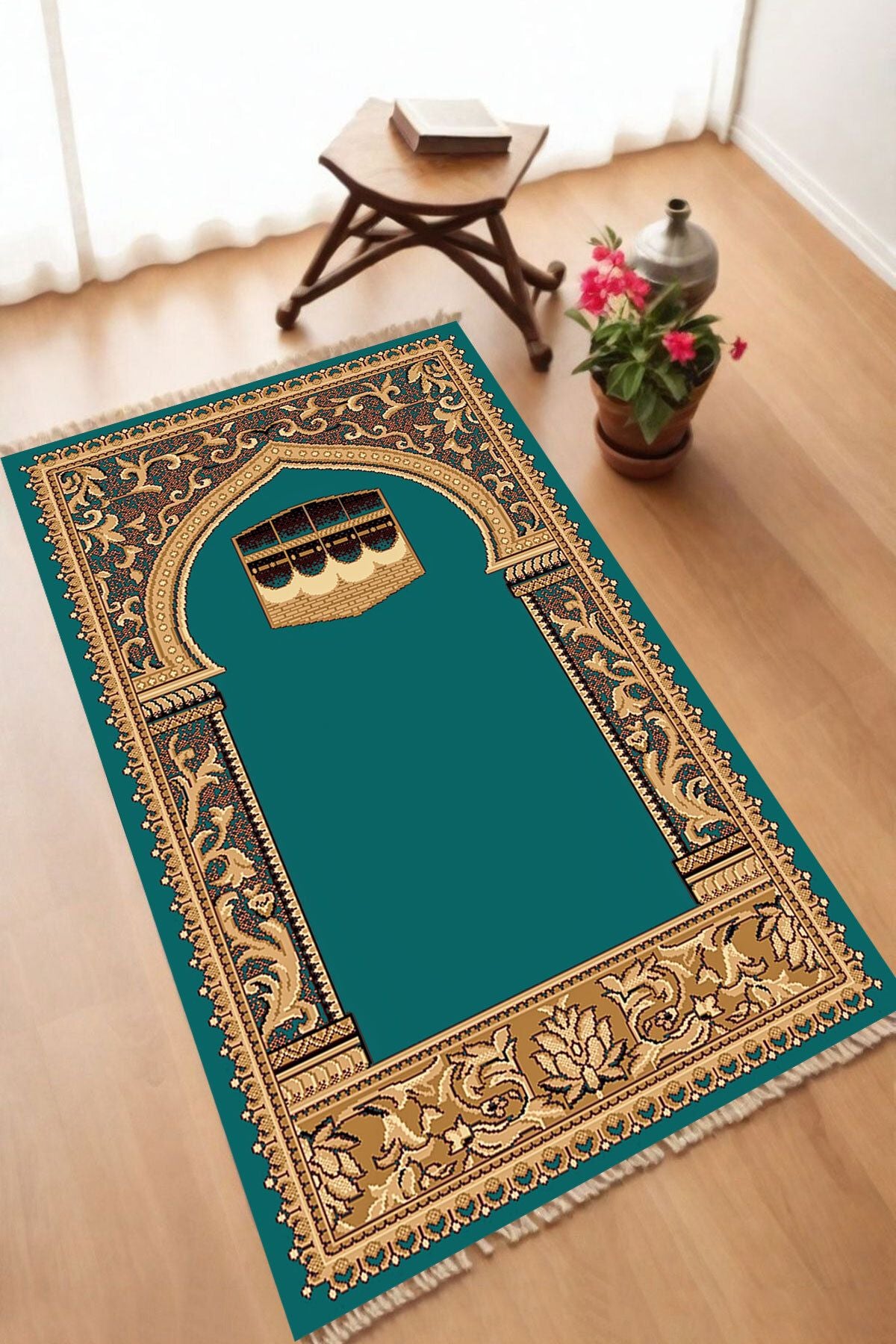 Dekoratif Dijital Baskılı Siyah Kaymaz Taban Seccade Namazlık 70 x 110