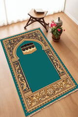 Dekoratif Dijital Baskılı Siyah Kaymaz Taban Seccade Namazlık 70 x 110
