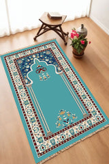 Dekoratif Dijital Baskılı Siyah Kaymaz Taban Seccade Namazlık 70 x 110
