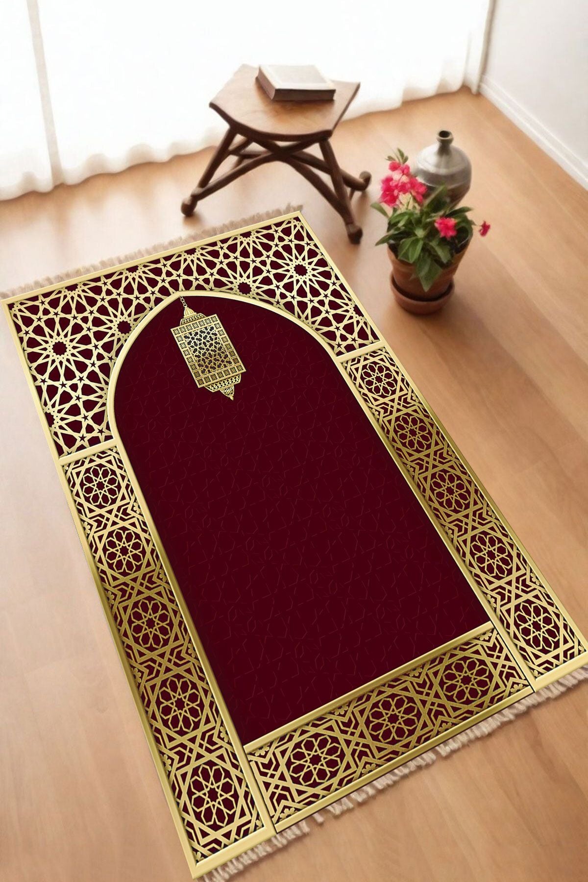 Dekoratif Dijital Baskılı Siyah Kaymaz Taban Seccade Namazlık 70 x 110