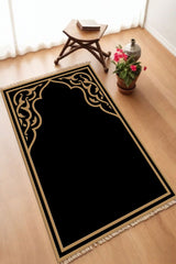 Dekoratif Dijital Baskılı Siyah Kaymaz Taban Seccade Namazlık 70 x 110