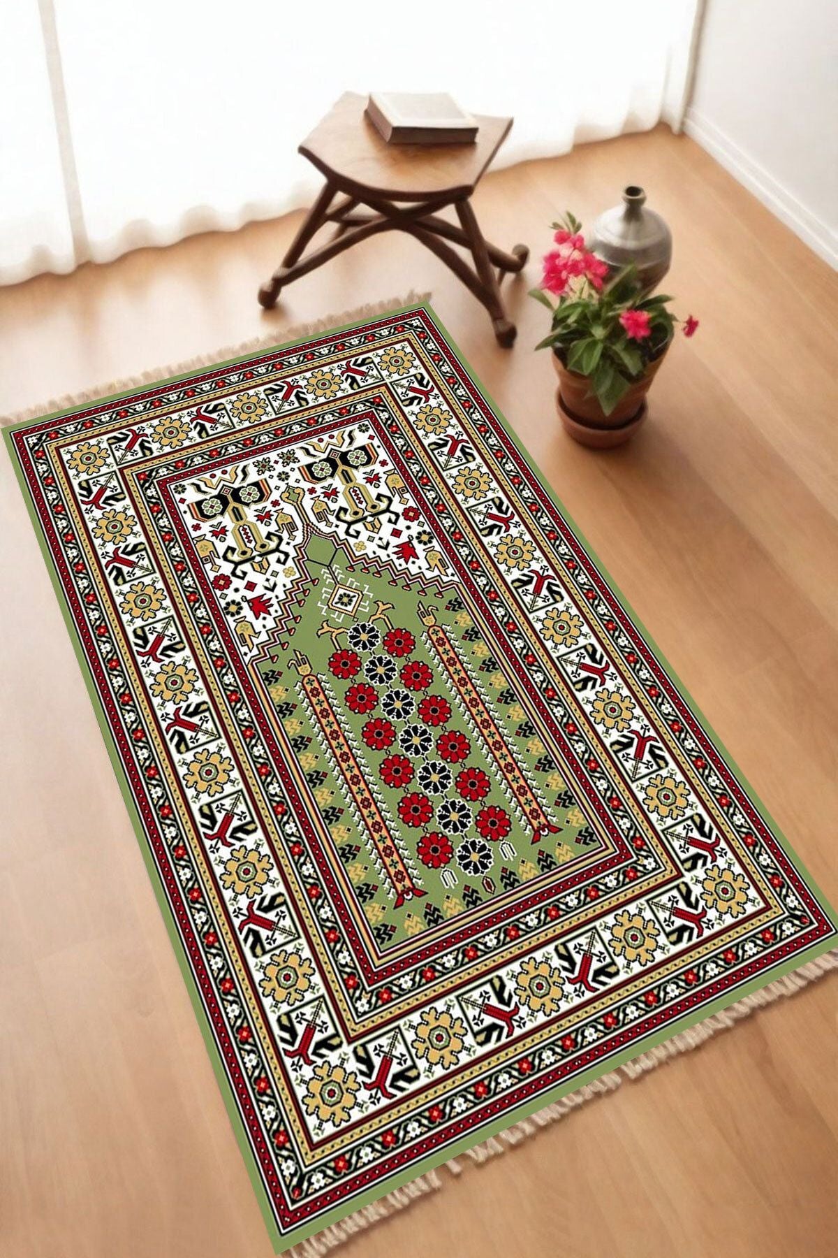Dekoratif Dijital Baskılı Siyah Kaymaz Taban Seccade Namazlık 70 x 110