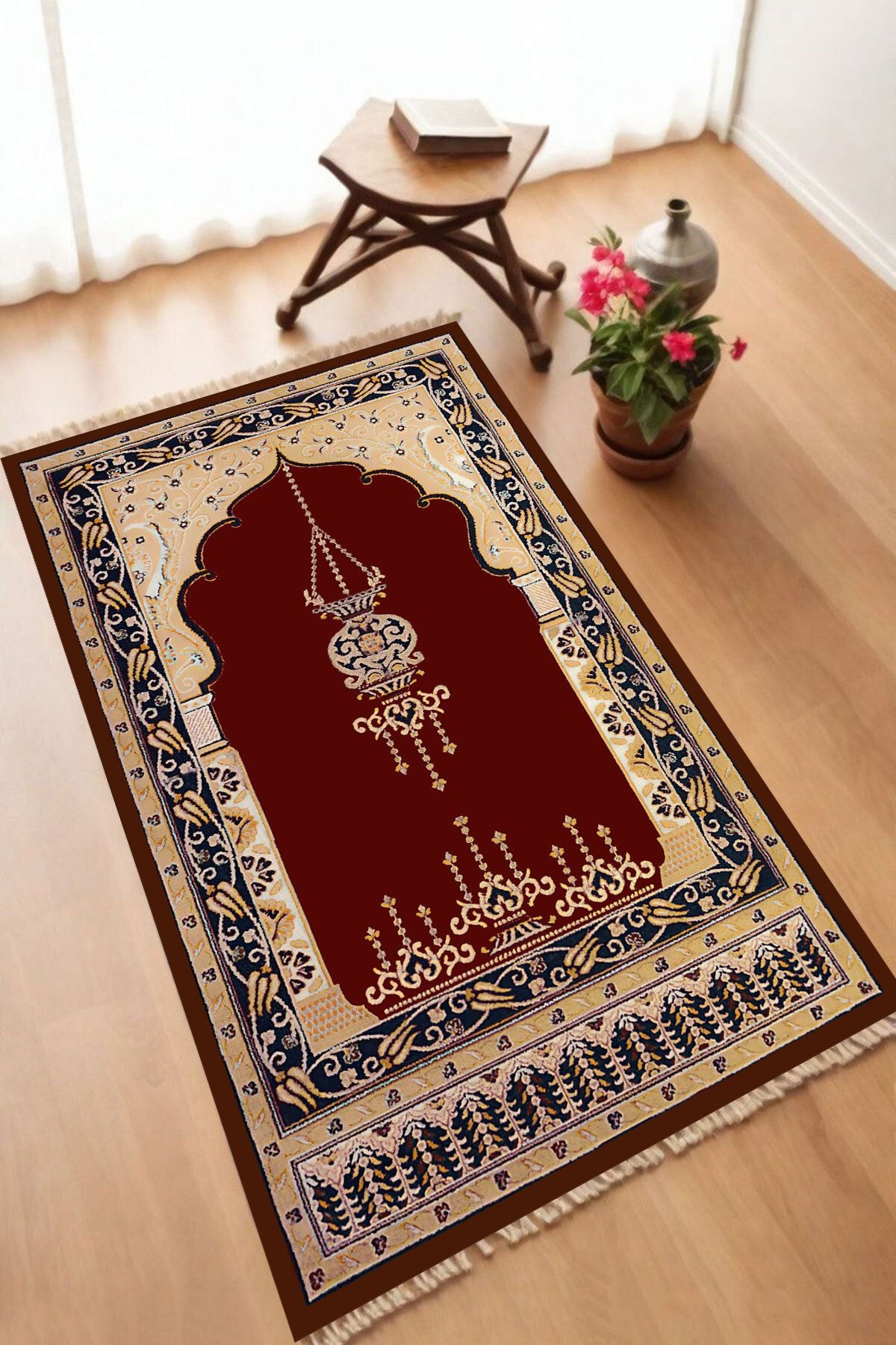 Dekoratif Dijital Baskılı Siyah Kaymaz Taban Seccade Namazlık 70 x 110