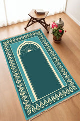 Dekoratif Dijital Baskılı Siyah Kaymaz Taban Seccade Namazlık 70 x 110