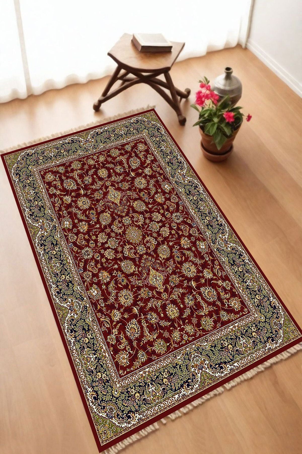 Dekoratif Dijital Baskılı Siyah Kaymaz Taban Seccade Namazlık 70 x 110