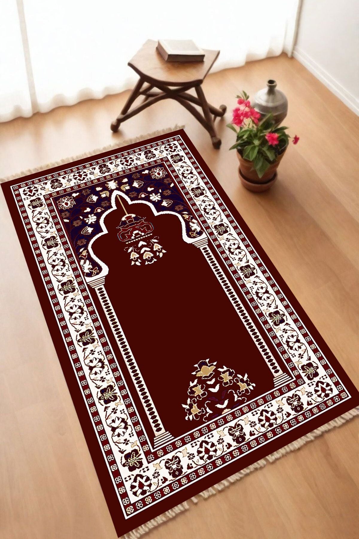 Dekoratif Dijital Baskılı Siyah Kaymaz Taban Seccade Namazlık 70 x 110