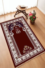 Dekoratif Dijital Baskılı Siyah Kaymaz Taban Seccade Namazlık 70 x 110