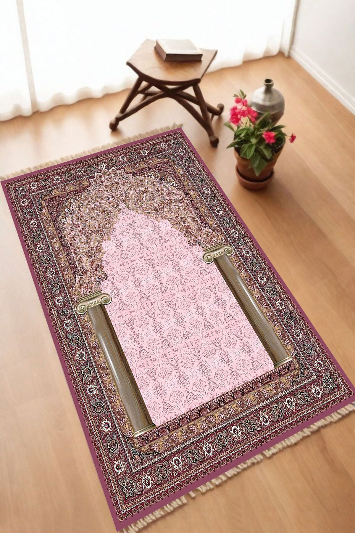 Dekoratif Dijital Baskılı Siyah Kaymaz Taban Seccade Namazlık 70 x 110