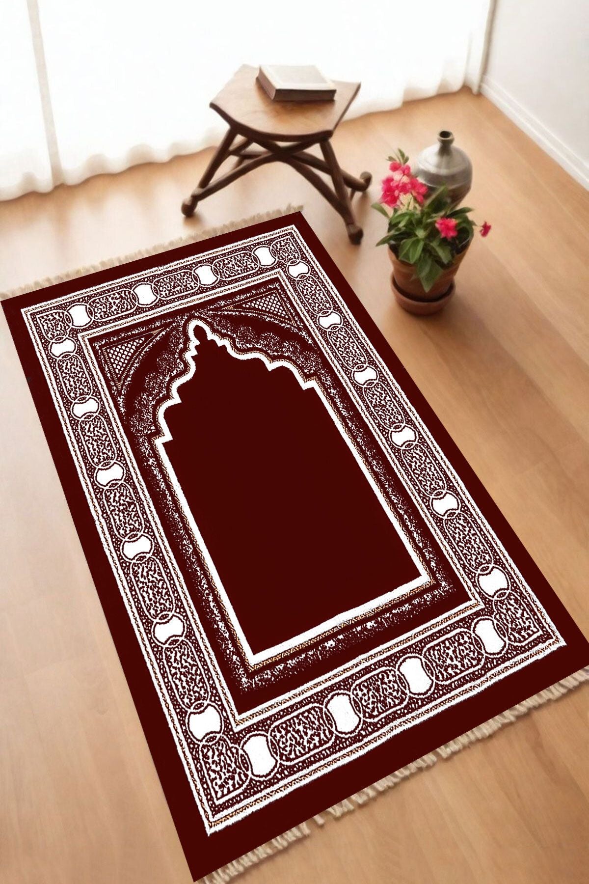 Dekoratif Dijital Baskılı Siyah Kaymaz Taban Seccade Namazlık 70 x 110