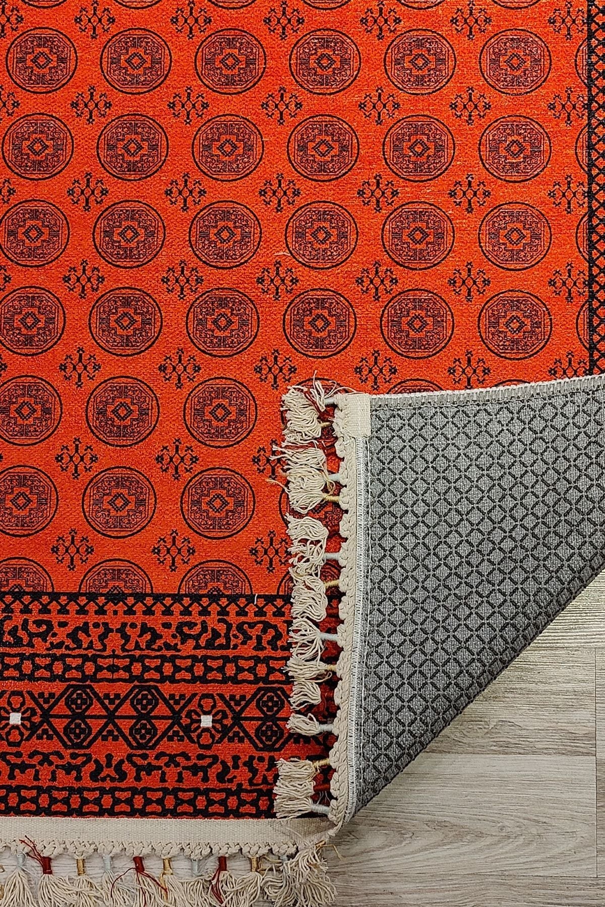 Afgan Premium Desenli Saçaklı Salon Halısı Şönil Pamuk-polyester Halı