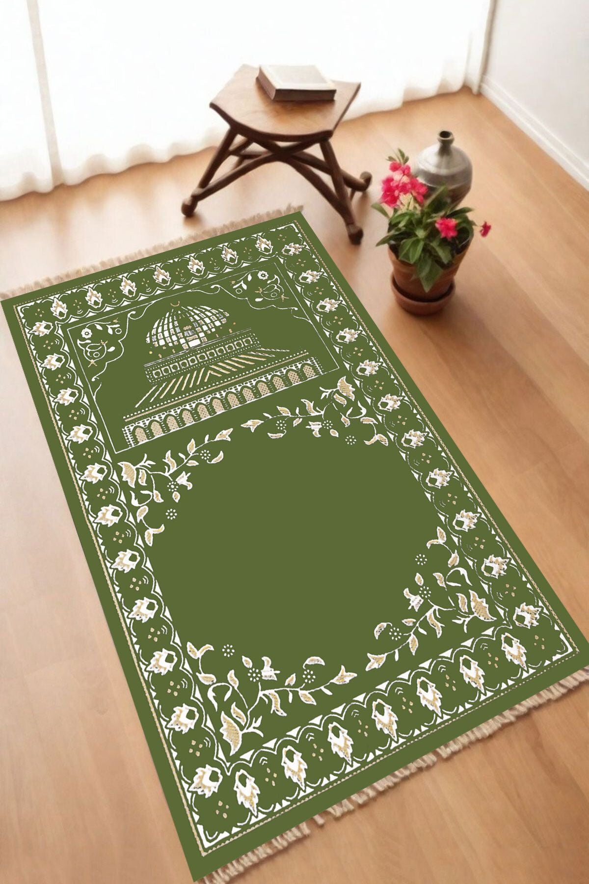 Dekoratif Dijital Baskılı Siyah Kaymaz Taban Seccade Namazlık 70 x 110