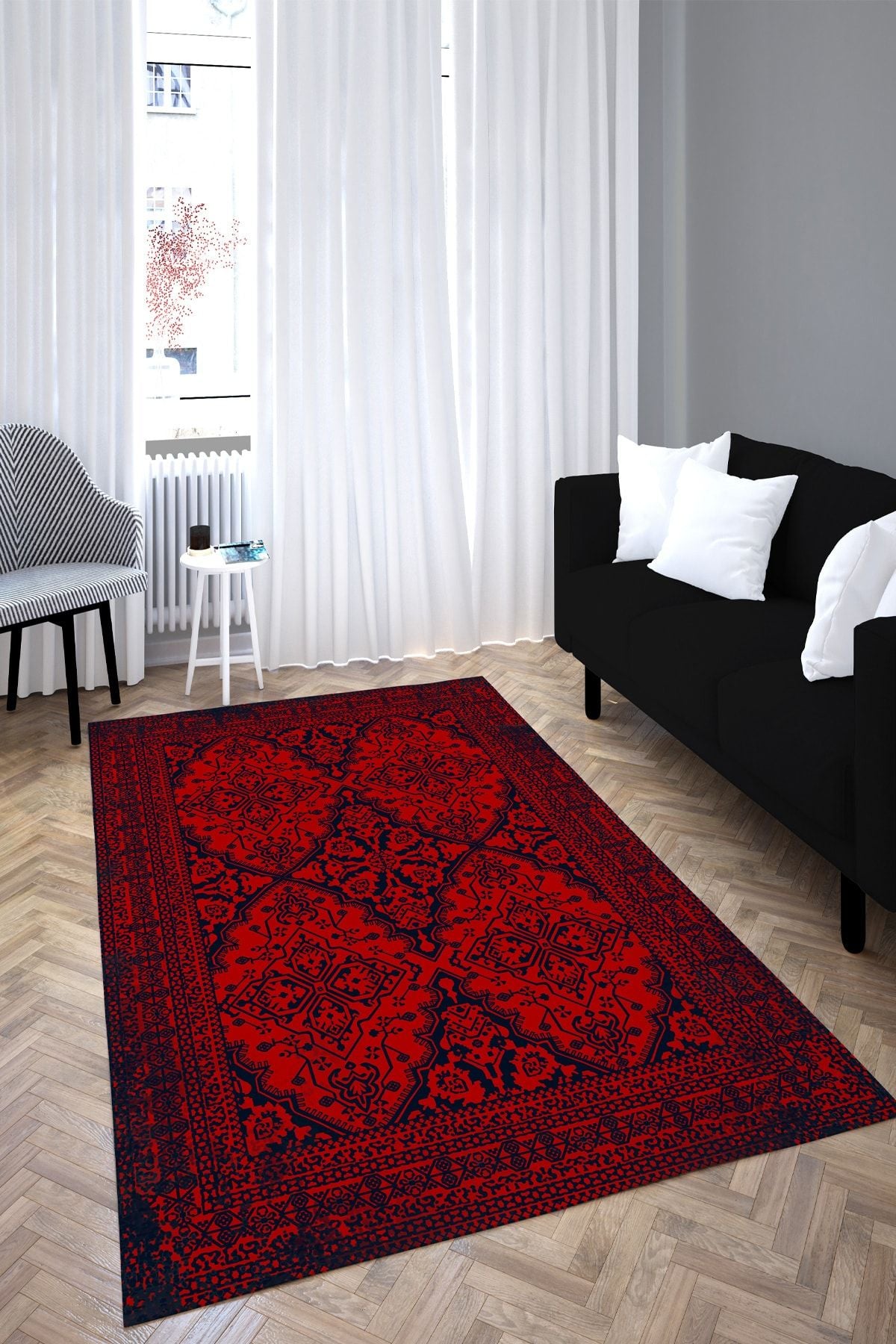 Afgan Premium Desenli Saçaklı Salon Halısı Şönil Pamuk-polyester Halı