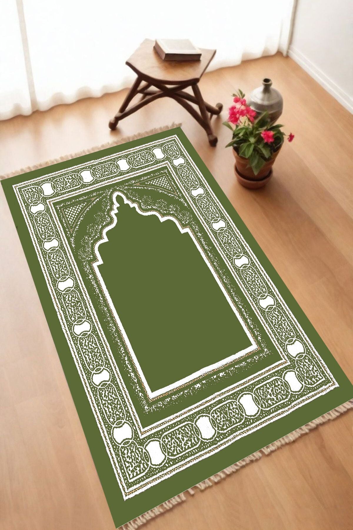 Dekoratif Dijital Baskılı Siyah Kaymaz Taban Seccade Namazlık 70 x 110