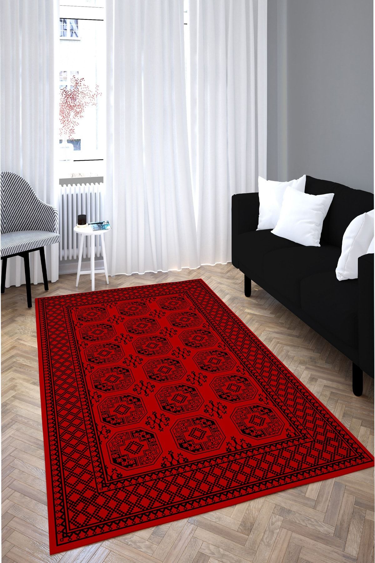 Afgan Premium Desenli Saçaklı Salon Halısı Şönil Pamuk-polyester Halı