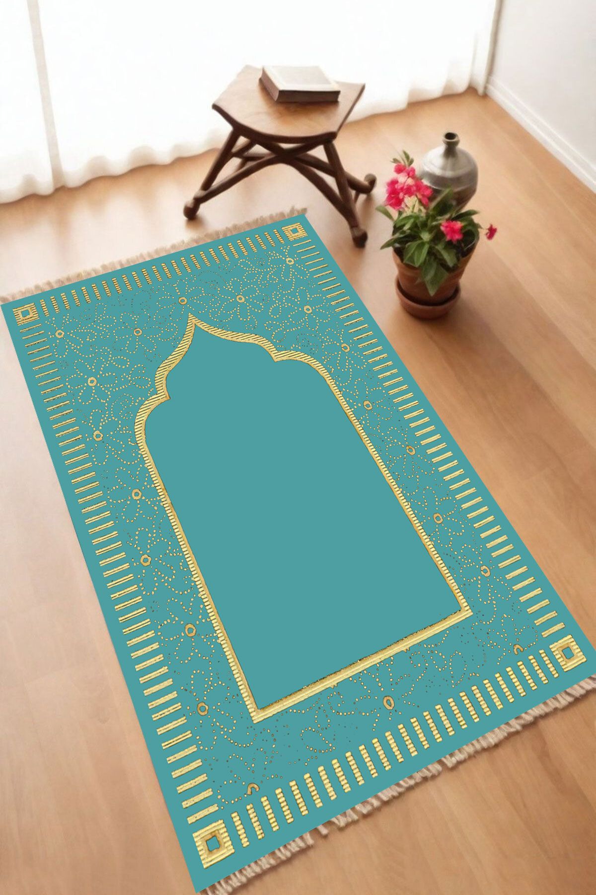 Dekoratif Dijital Baskılı Siyah Kaymaz Taban Seccade Namazlık 70 x 110