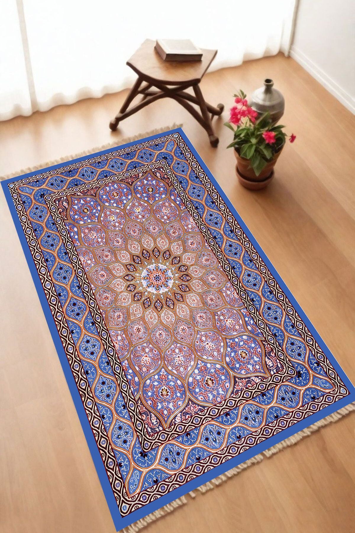 Dekoratif Dijital Baskılı Siyah Kaymaz Taban Seccade Namazlık 70 x 110