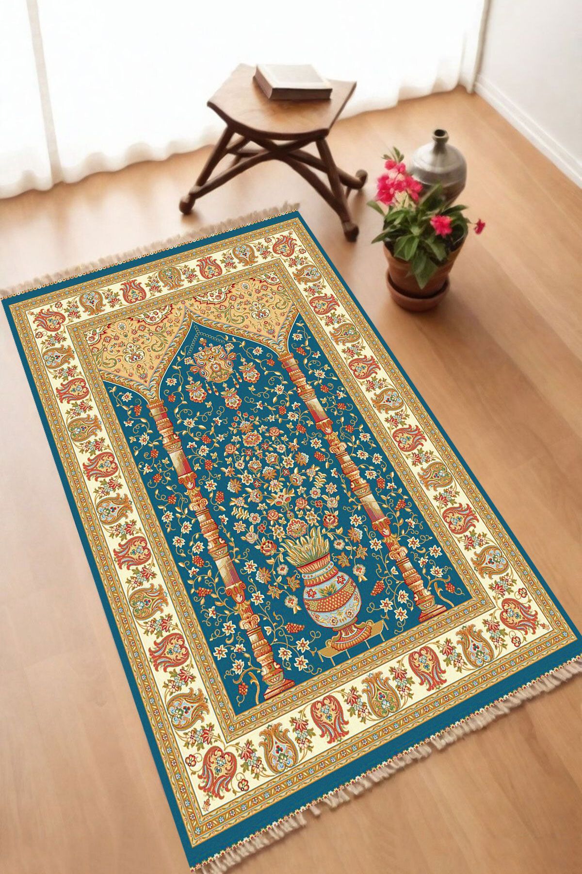 Dekoratif Dijital Baskılı Siyah Kaymaz Taban Seccade Namazlık 70 x 110
