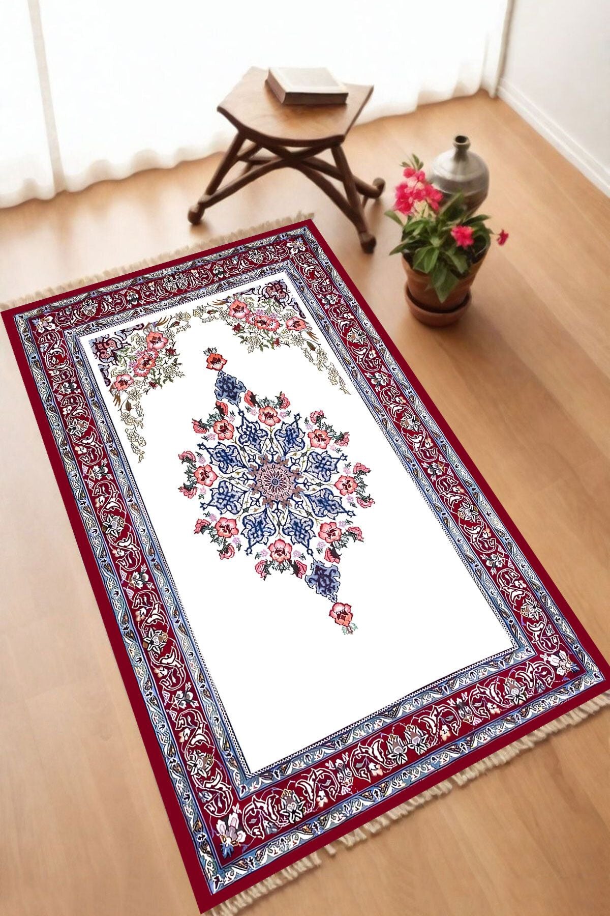 Dekoratif Dijital Baskılı Siyah Kaymaz Taban Seccade Namazlık 70 x 110
