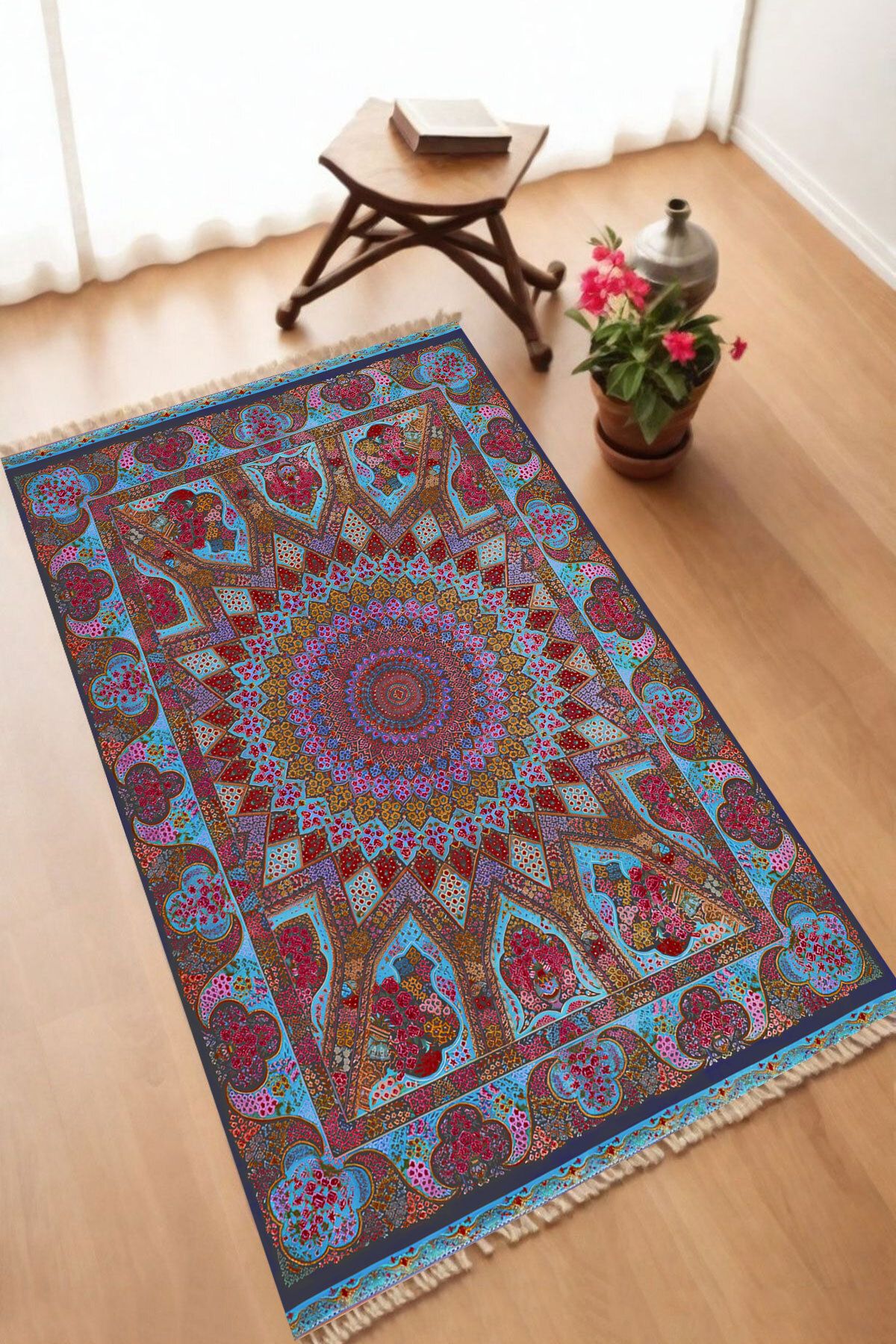 Dekoratif Dijital Baskılı Siyah Kaymaz Taban Seccade Namazlık 70 x 110