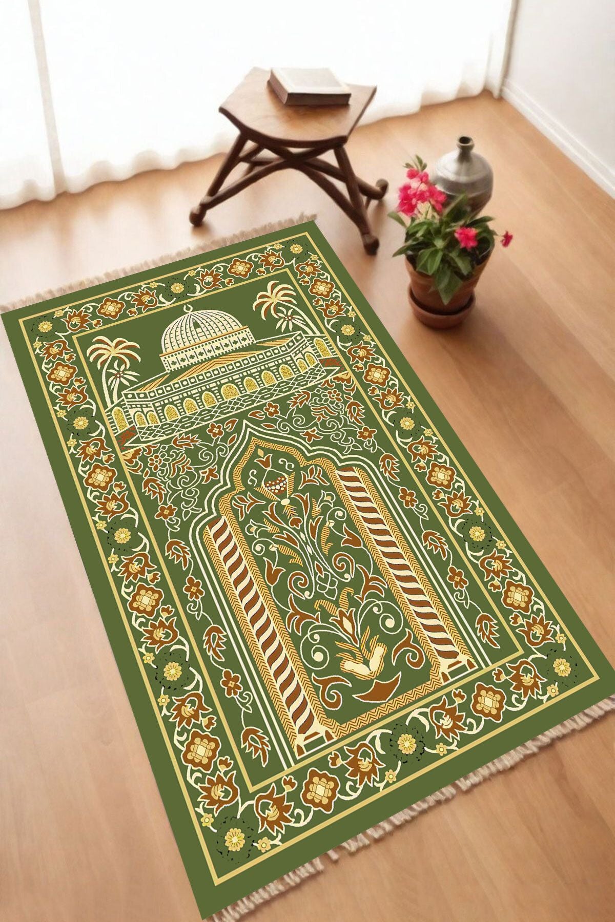 Dekoratif Dijital Baskılı Siyah Kaymaz Taban Seccade Namazlık 70 x 110