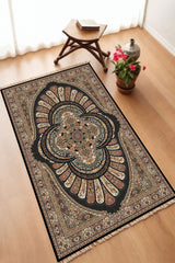 Dekoratif Dijital Baskılı Siyah Kaymaz Taban Seccade Namazlık 70 x 110
