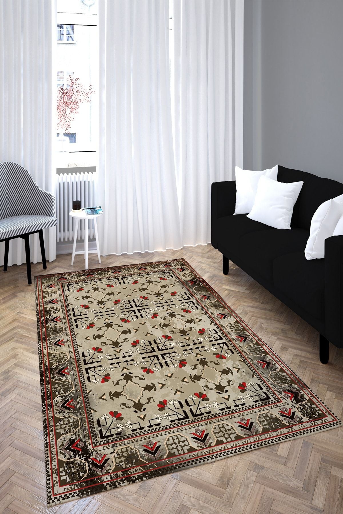 Afgan Premium Desenli Saçaklı Salon Halısı Şönil Pamuk-polyester Halı