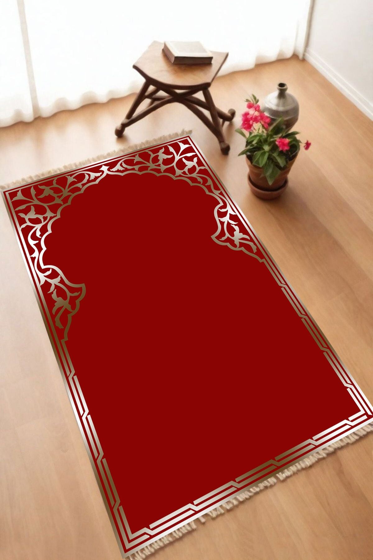 Dekoratif Dijital Baskılı Siyah Kaymaz Taban Seccade Namazlık 70 x 110