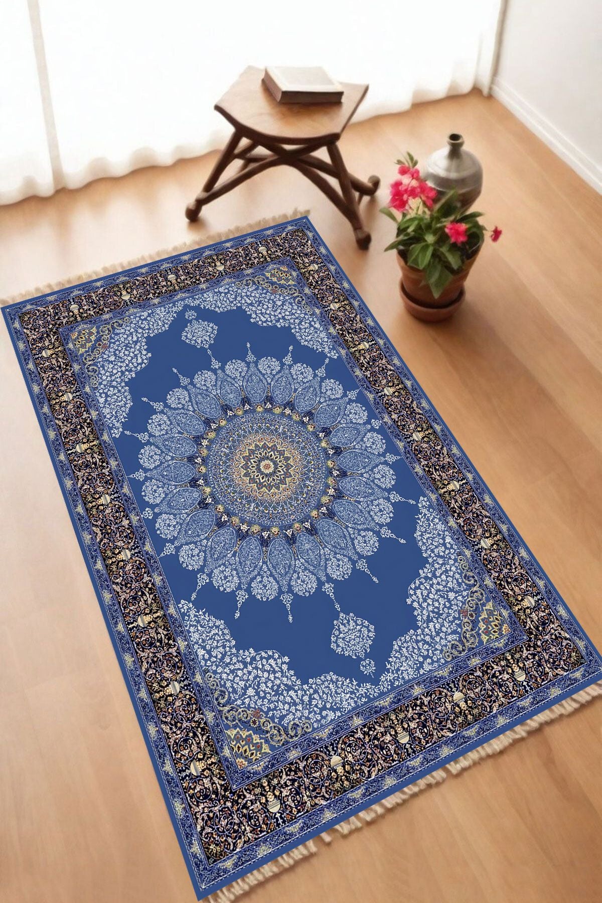 Dekoratif Dijital Baskılı Siyah Kaymaz Taban Seccade Namazlık 70 x 110