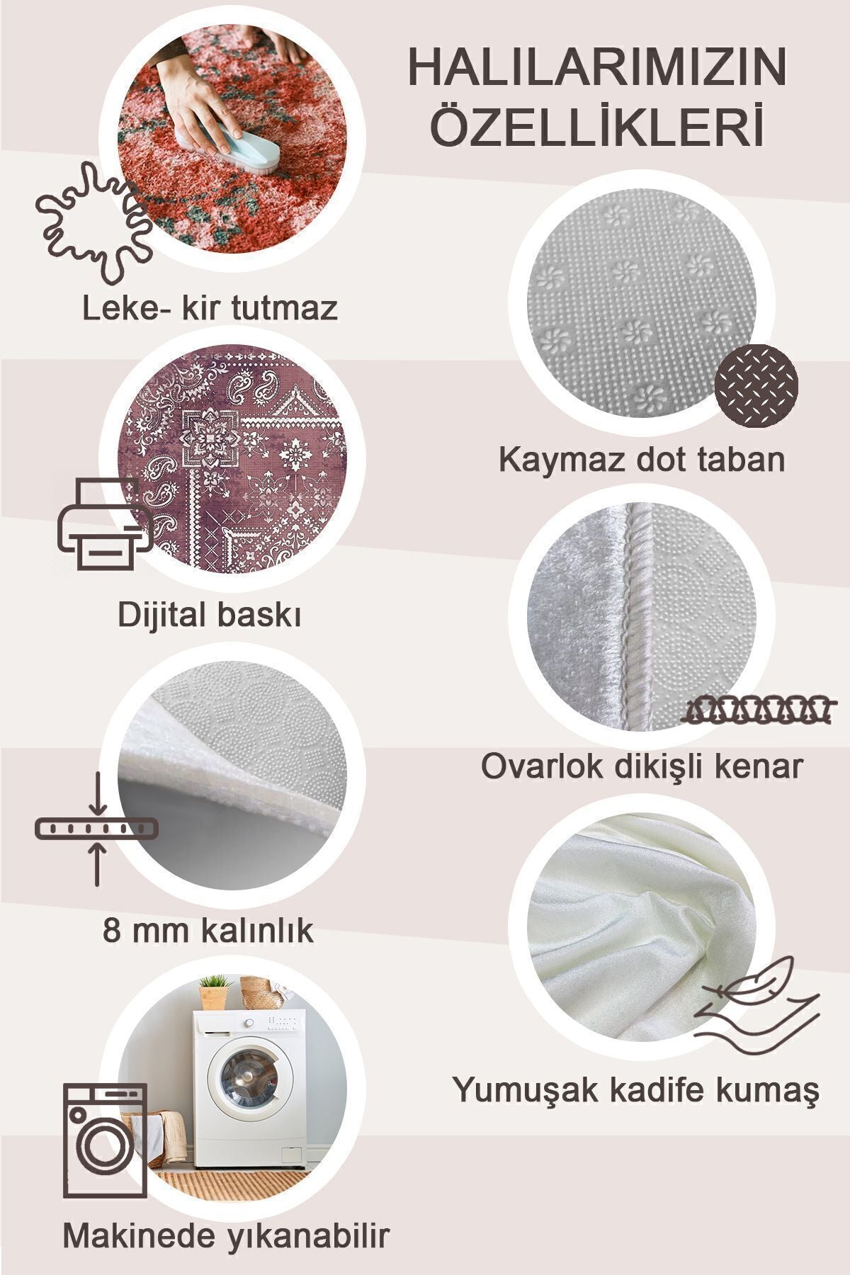 Yıkanabilir Kaymaz Renkli Dekoratif Modern Tasarım Banyo Paspası Seti