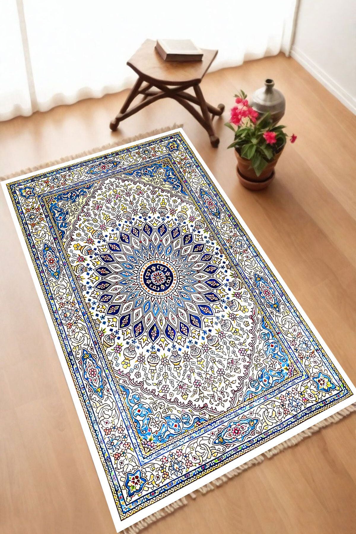 Dekoratif Dijital Baskılı Siyah Kaymaz Taban Seccade Namazlık 70 x 110
