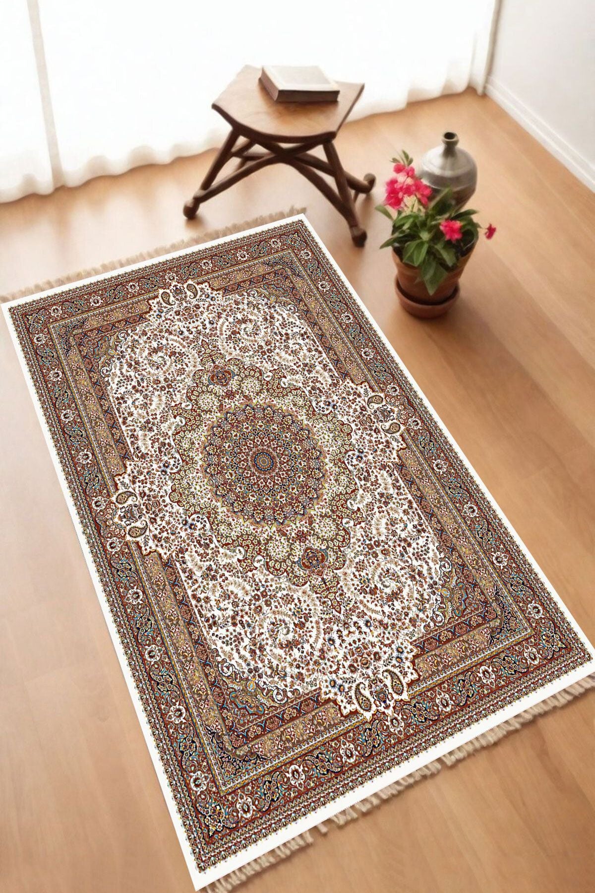 Dekoratif Dijital Baskılı Siyah Kaymaz Taban Seccade Namazlık 70 x 110