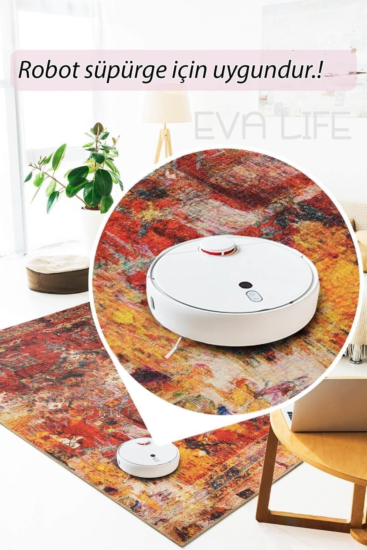 ZEUR0055 Dijital Baskılı Makinede Yıkanabilir Kaymaz Taban Leke Tutmaz Mutfak-Salon Halısı ve Yolluk