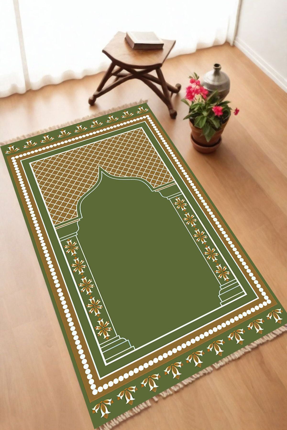 Dekoratif Dijital Baskılı Siyah Kaymaz Taban Seccade Namazlık 70 x 110