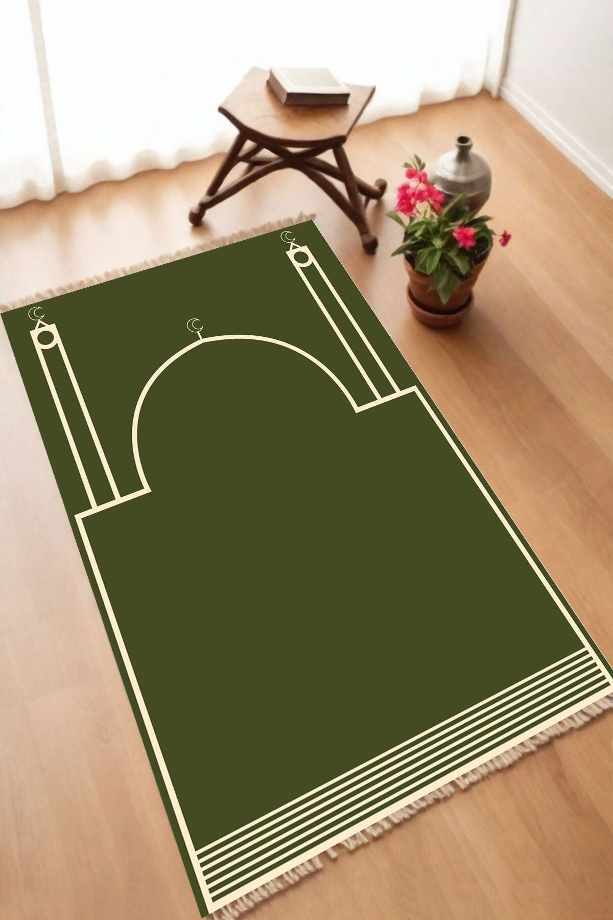 Dekoratif Dijital Baskılı Siyah Kaymaz Taban Seccade Namazlık 70 x 110