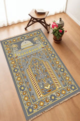 Dekoratif Dijital Baskılı Siyah Kaymaz Taban Seccade Namazlık 70 x 110