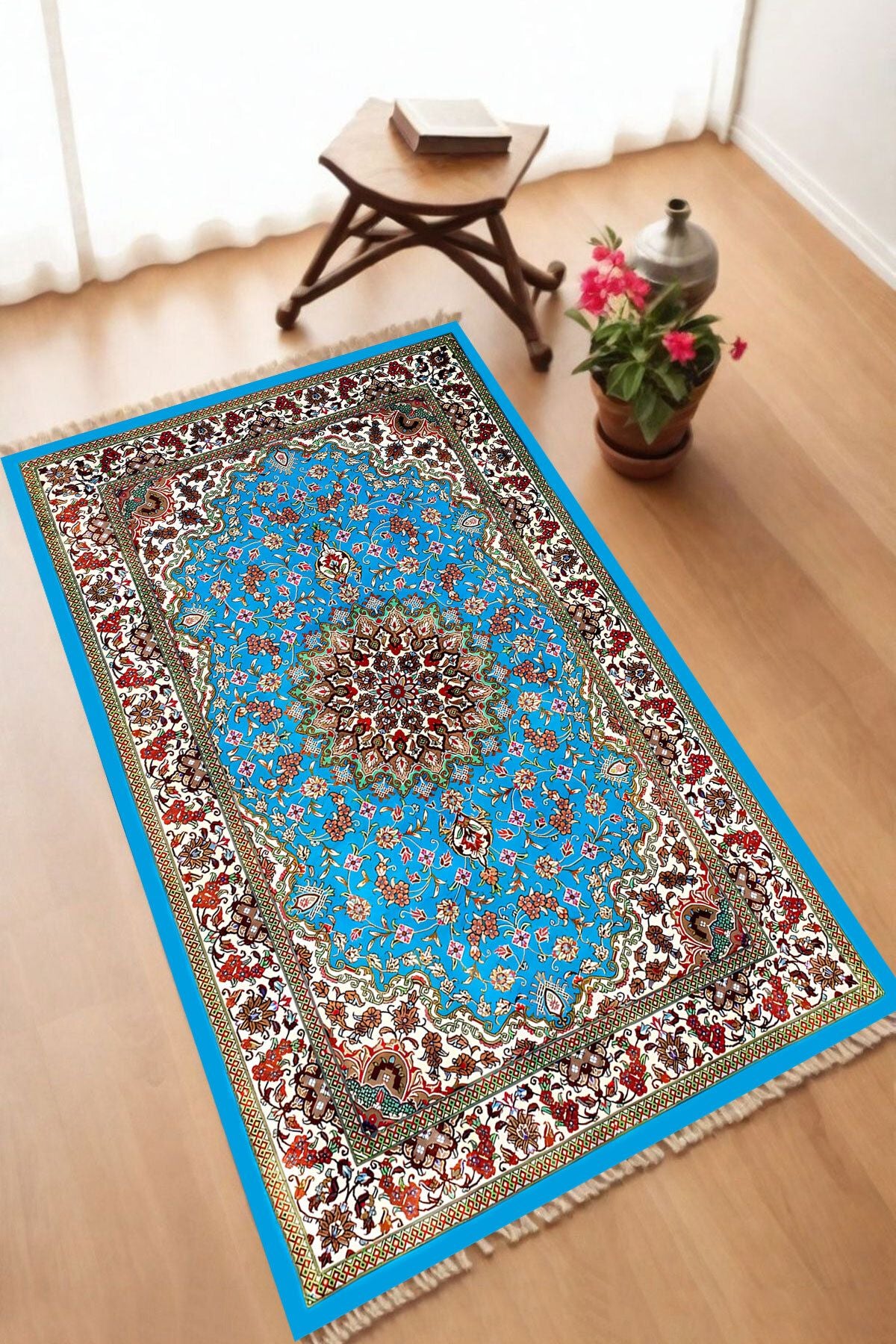 Dekoratif Dijital Baskılı Siyah Kaymaz Taban Seccade Namazlık 70 x 110