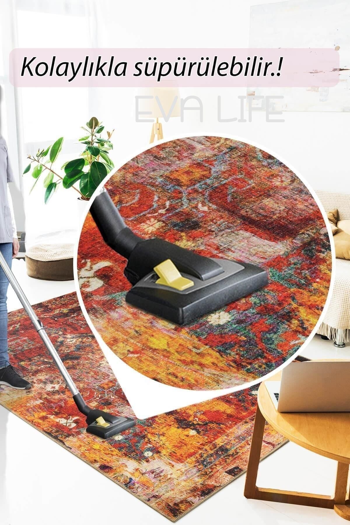 ZEUR0055 Dijital Baskılı Makinede Yıkanabilir Kaymaz Taban Leke Tutmaz Mutfak-Salon Halısı ve Yolluk