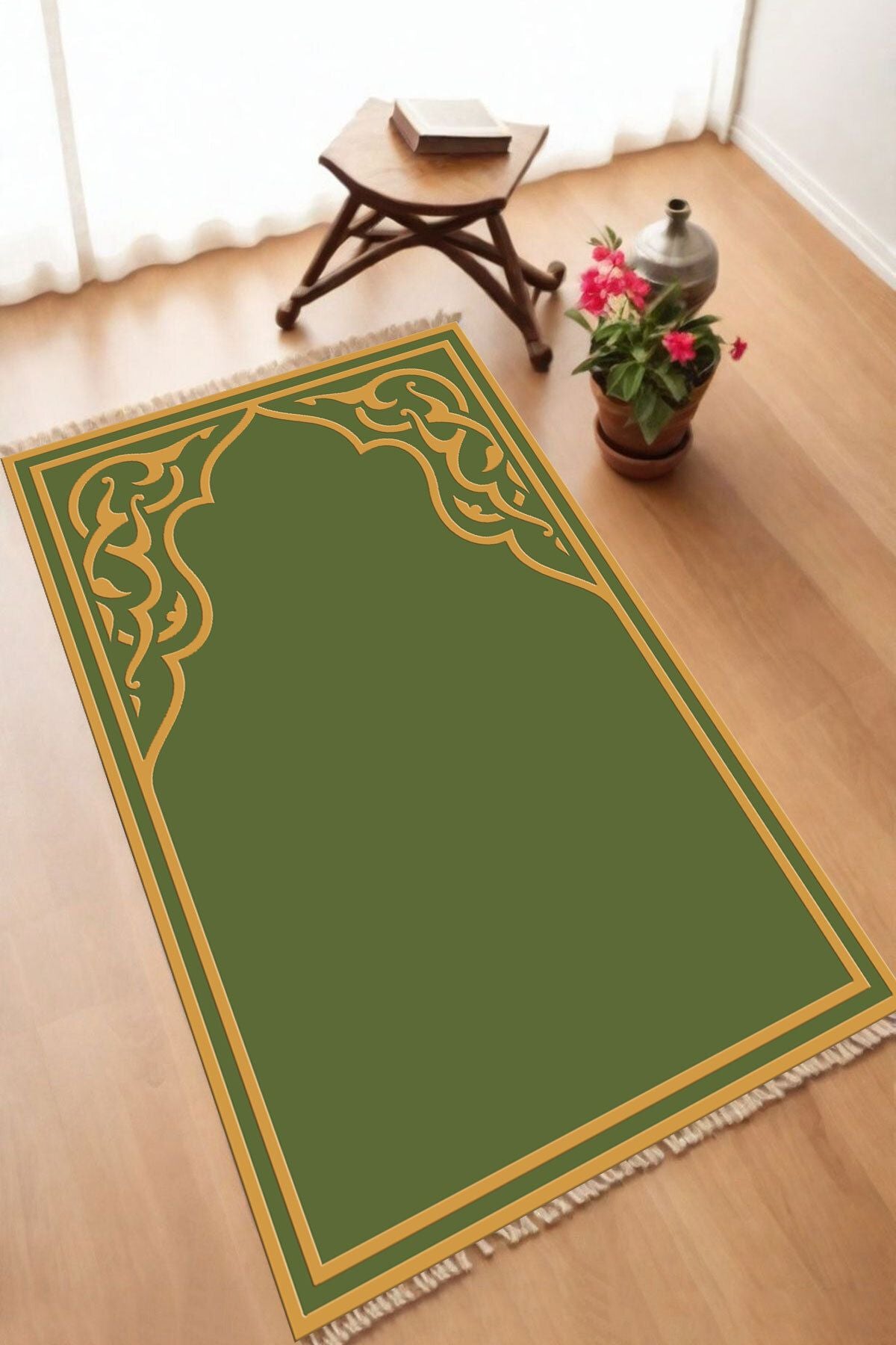 Dekoratif Dijital Baskılı Siyah Kaymaz Taban Seccade Namazlık 70 x 110