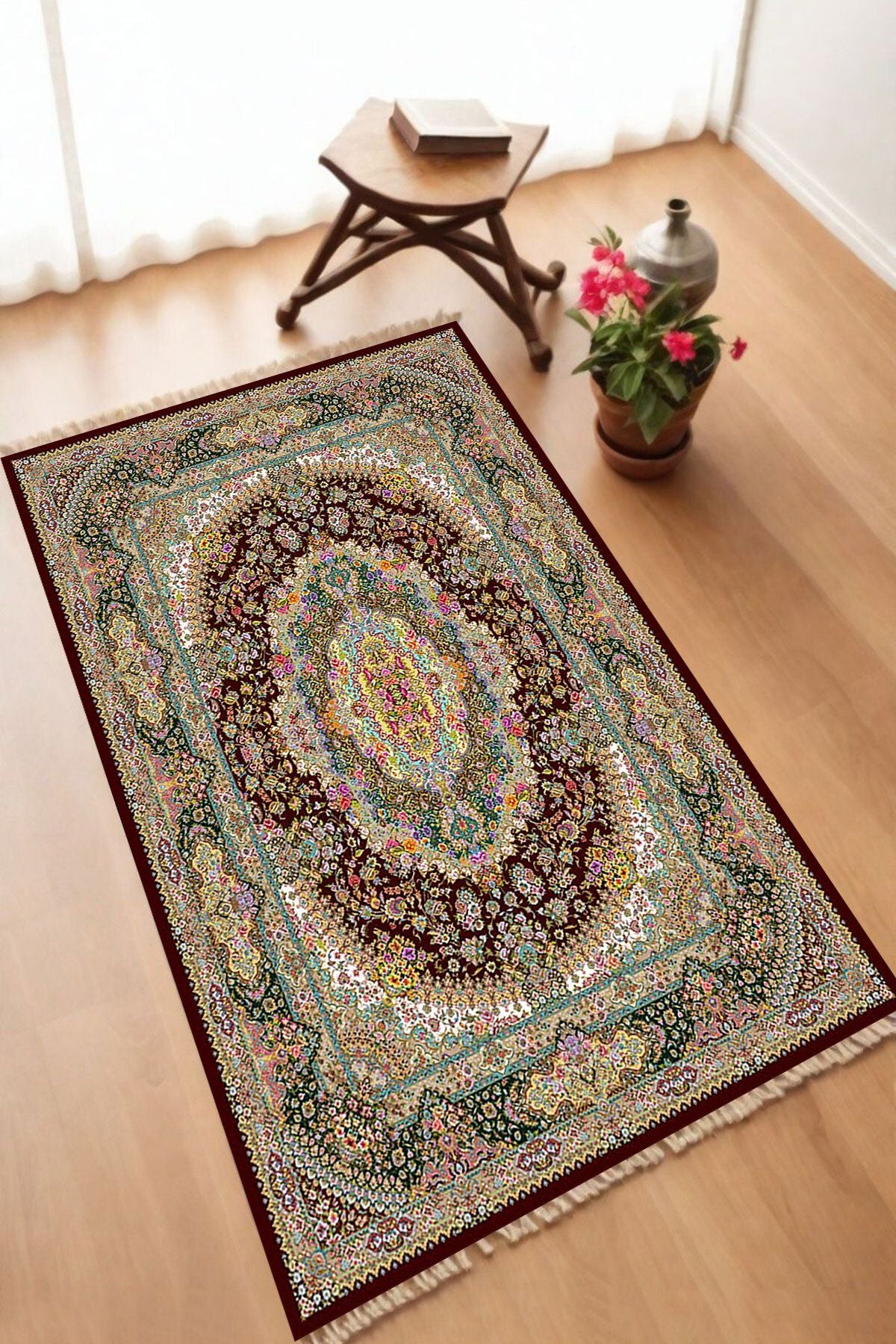 Dekoratif Dijital Baskılı Siyah Kaymaz Taban Seccade Namazlık 70 x 110